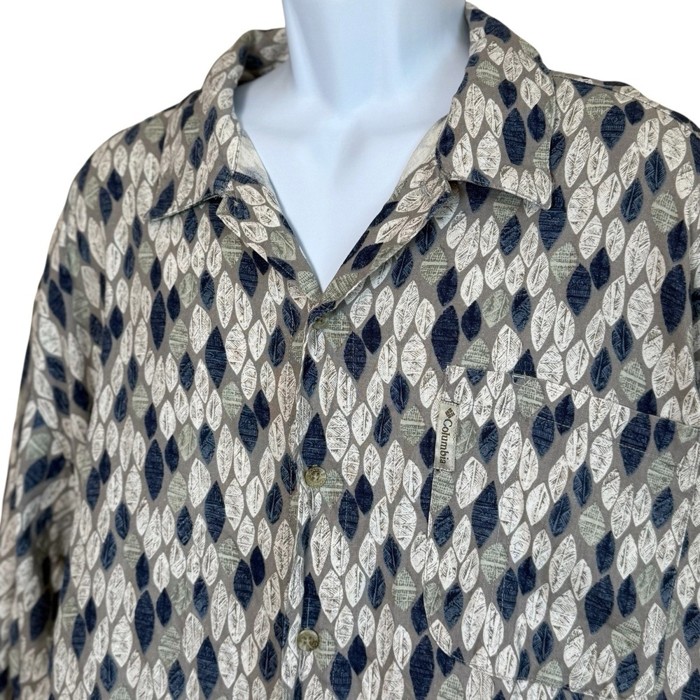 Columbia Mens Hawaiian Button Front Short Sleeve Shirt XXL Leaf Print Neutral